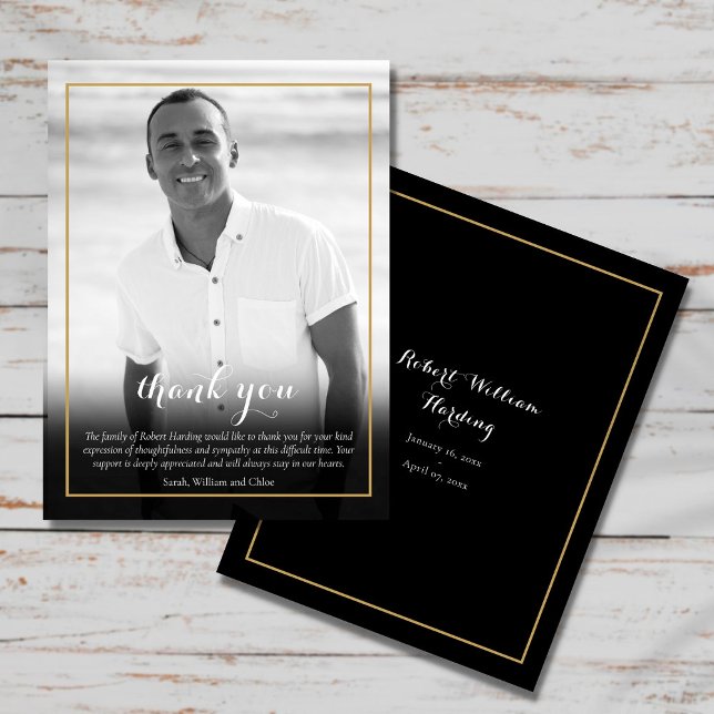 Carte Postale Photo funéraire noir et blanc Merci élégant (Créateur téléchargé)