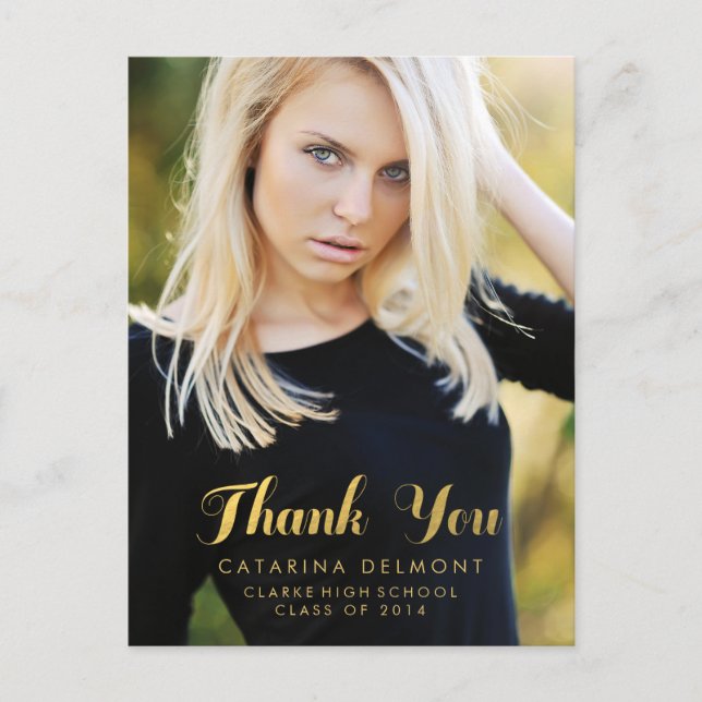 Carte Postale Photo Graduation Merci Faux Gold Foil (Devant)