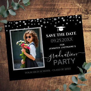 Carte Postale Photo Graduation Party Enregistrer la date Noir