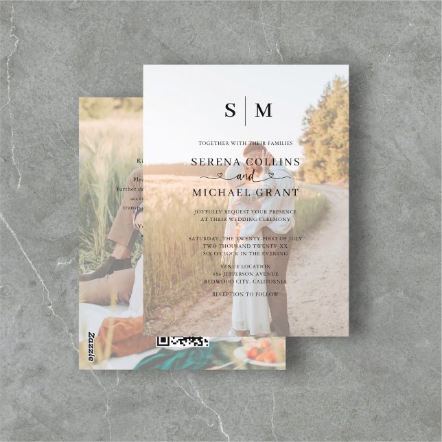 Carte Postale Photo Heart Calligraphy QR Code Mariage (Créateur téléchargé)