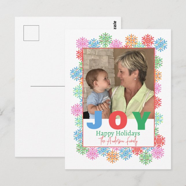 Carte Postale Photo Holiday PostCard Colorful Snowflake (Devant / Derrière)
