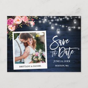 Carte Postale Photo Instantanée Bleu Bois Floral Jarres Enregist