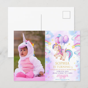 Carte Postale Photo Licorne Anniversaire Arc-en-ciel 