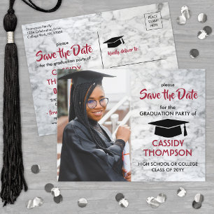Carte Postale Photo Marble Rouge noir Graduation Enregistrer la 