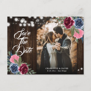Carte Postale Photo Mariage floral rose bleu marine Bourgogne