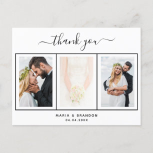 Carte Postale photo mariage noir blanc script merci
