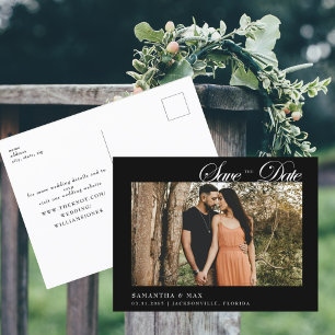 Carte Postale Photo Mariage Noir Élégant Enregistrez la Date