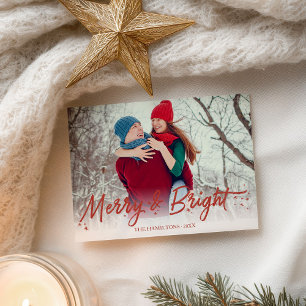 Carte Postale Photo Merry And Bright écriture manuscrite paillet