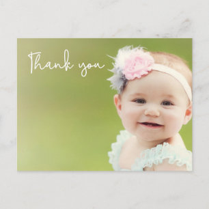 Carte Postale Photo Mignon Bébé Fille 1er Anniversaire Merci 