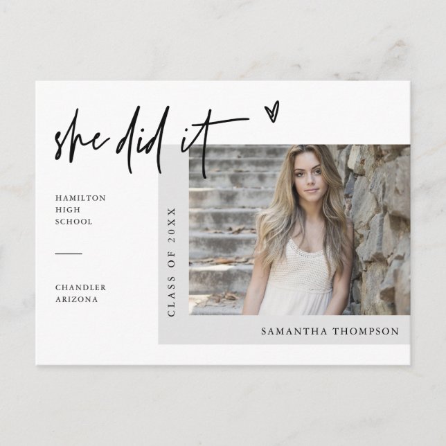 Carte Postale Photo Minimale Elle L'A Fait Faire-part De Diplôme (Devant)