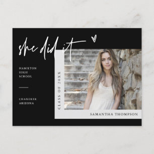 Carte Postale Photo Minimale Elle L'A Fait Graduation Faire-part
