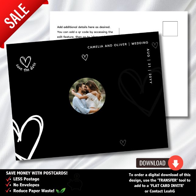 Carte Postale PHOTO MINIMALE Enregistrer la date - Black Quality (Créateur téléchargé)