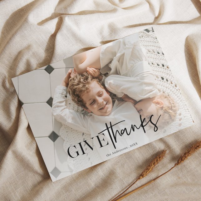 Carte Postale Photo minimaliste de la famille "Donner Merci" (Créateur téléchargé)