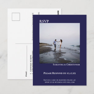 Carte Postale Photo minimaliste Marine moderne Mariage bleu RSVP