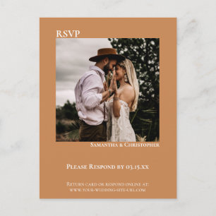 Carte Postale Photo minimaliste moderne Golden Tan Wedding RSVP