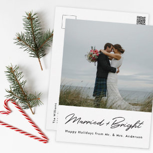 Carte Postale Photo minimaliste moderne mariée et brillante mari