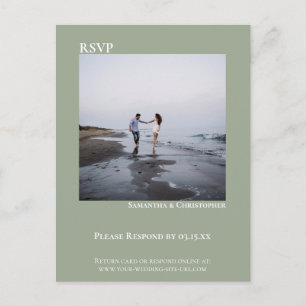 Carte Postale Photo minimaliste moderne Sage vert mariage RSVP
