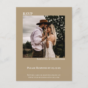 Carte Postale Photo minimaliste moderne Sandy Tan Wedding RSVP