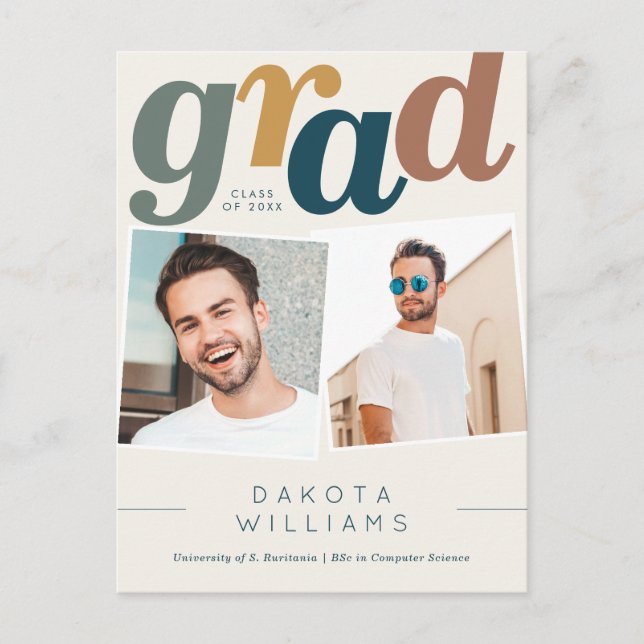 Carte Postale Photo moderne Boho Blue & Beige Grad Grad (Devant)