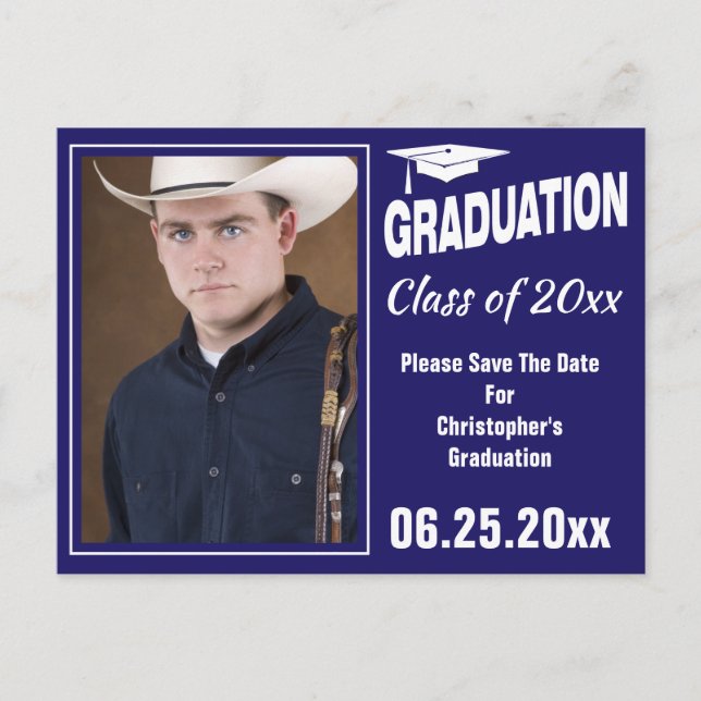 Carte Postale Photo Moderne Graduation Enregistrer La Date Party (Devant)