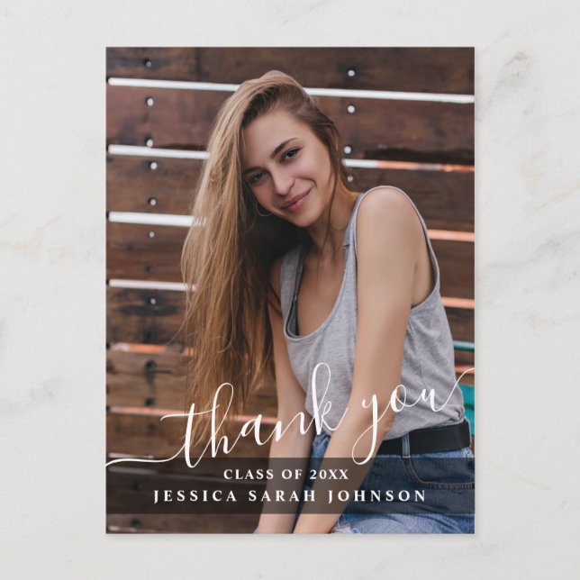 Carte Postale PHOTO Moderne simple élégant Merci de graduation (Devant)
