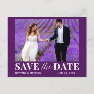 Carte Postale Photo Moderne tendance violet Enregistrer la date