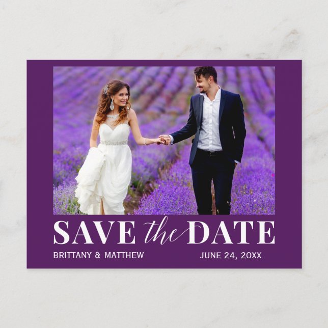 Carte Postale Photo Moderne tendance violet Enregistrer la date (Devant)