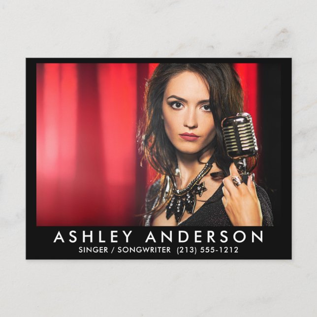 Carte postale Photo Musicien Chanteur - Front noir (Devant)