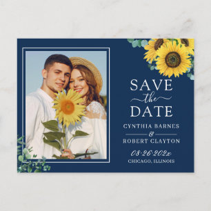 Carte Postale Photo Navy Blue Yellow Sunflower Enregistrer la da