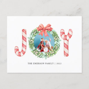 Carte Postale Photo, Nom, Joie   Couronne de Noël à l'aquarelle
