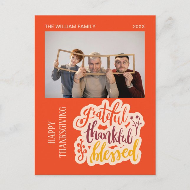 Carte Postale Photo Orange Automne Grateful Thankful Blessed (Devant)
