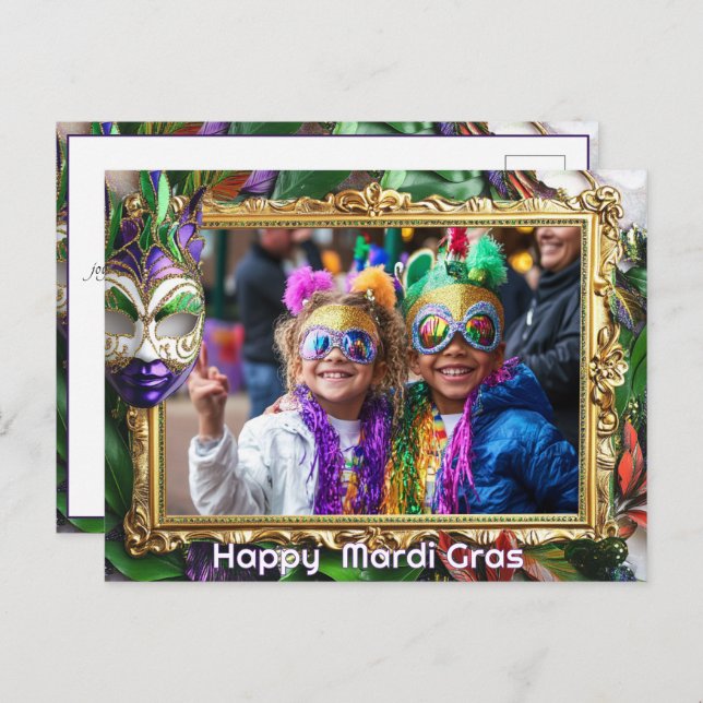 Carte Postale Photo personnalisée 💚 💜 💛 Mardi Gras Magie (Devant / Derrière)
