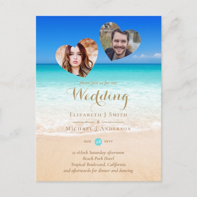 Carte Postale PHOTO Plage Tropicale Cœurs Sable Mer Sauvegarder  (Devant)