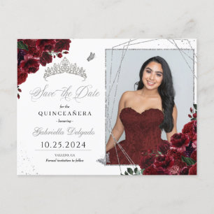 Carte postale photo Quinceañera Burgundy & Silver 