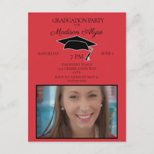 Carte Postale Photo Red Black Graduation Cap Grad Party