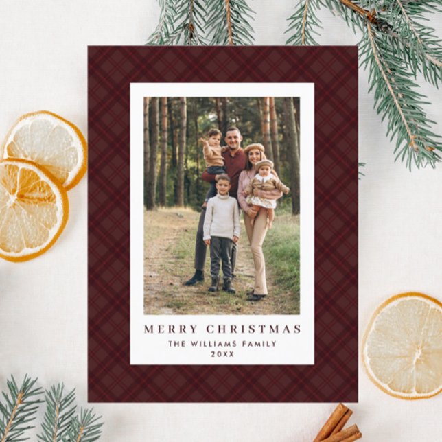 Carte Postale Photo Retro Noël Plaid Grey Holiday (Créateur téléchargé)