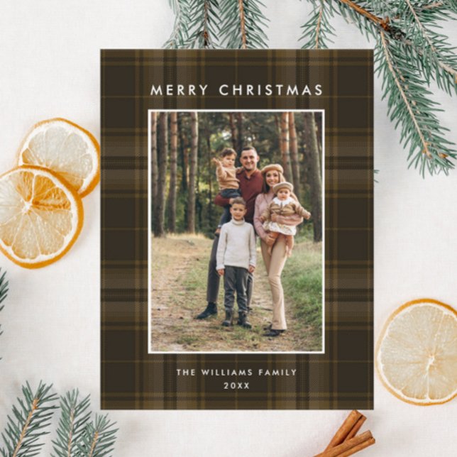 Carte Postale Photo Retro Noël Plaid Grey Holiday (Créateur téléchargé)