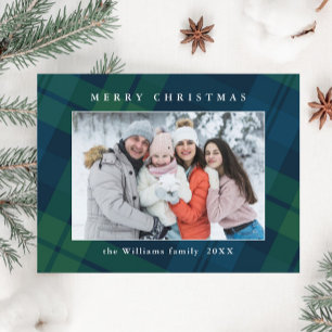 Carte Postale Photo Retro Noël Plaid Grey Holiday