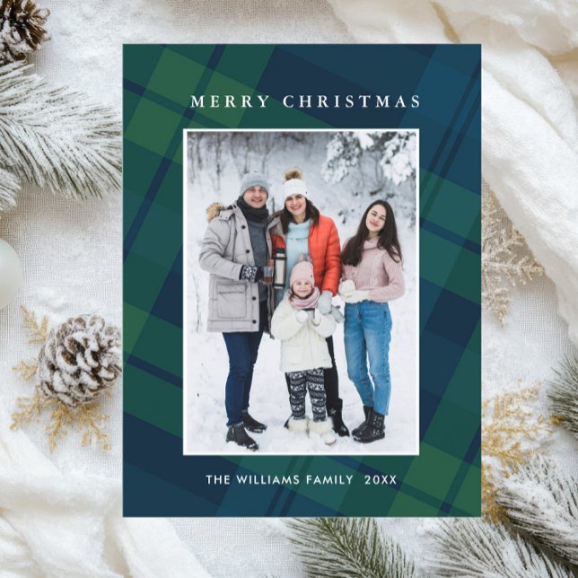 Carte Postale Photo Retro Noël Plaid Grey Holiday (Créateur téléchargé)