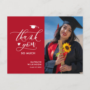 Carte Postale Photo rouge moderne Merci de graduation simple