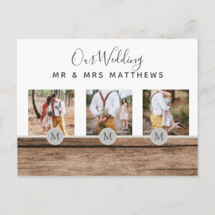 Carte Postale Photo Rustic Collage Monogram NEWLYWEDS WEDDING