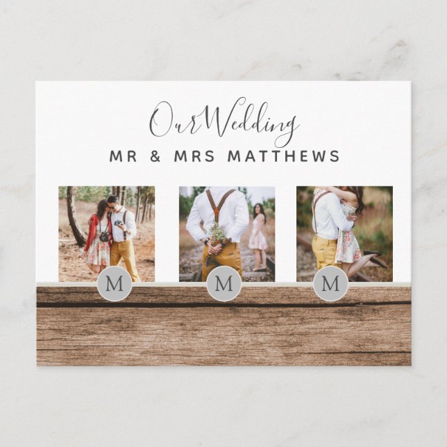Carte Postale Photo Rustic Collage Monogram NEWLYWEDS WEDDING (Devant)