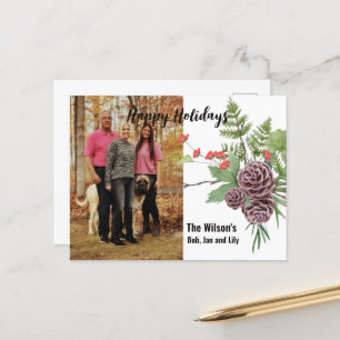 Carte postale photo rustique de fleurs d'hiver pou