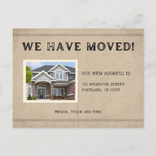 Carte Postale Photo Rustique Nouvelle adresse Moving Faire-part