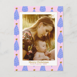 Carte Postale Photo sapin de Noël bleu rose moderne mignon