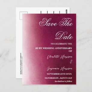 Carte Postale Photo Save the Date 40th Ruby Mariage Anniversaire