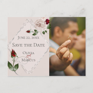 Carte Postale Photo Save the Date Blush and Wine Roses