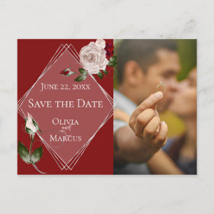 Carte Postale Photo Save the Date Wine and Blush Roses