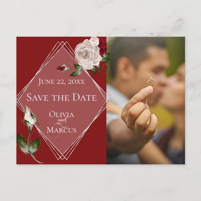 Carte Postale Photo Save the Date Wine and Blush Roses (Devant)