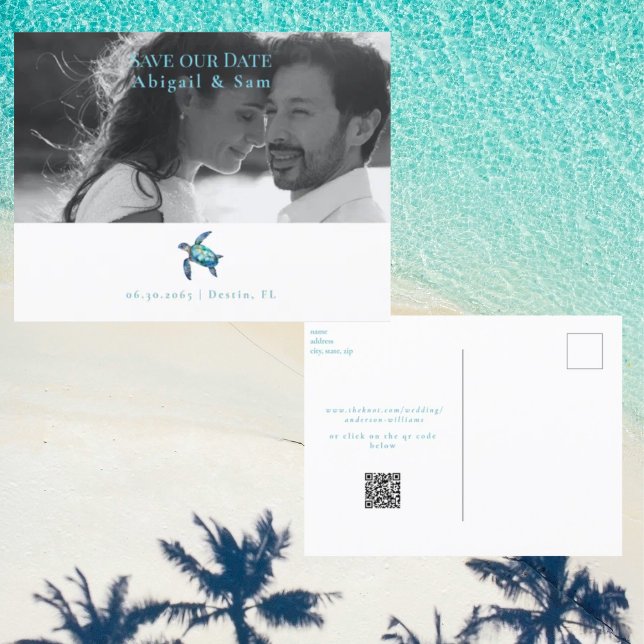 Carte Postale Photo Sea Turtle Beach Wedding Enregistrer la date (Créateur téléchargé)